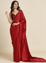 Soft Silk Red Party Wear Sequins Work Saree